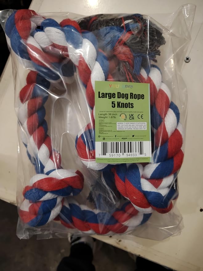 Youngever 3.5 Feet Tough Rope Toys for Aggressive Chewers, XL & Medium Dog, Indestructible Rope for Large Breed Dog Tug War Teeth Cleaning (5 Knots)