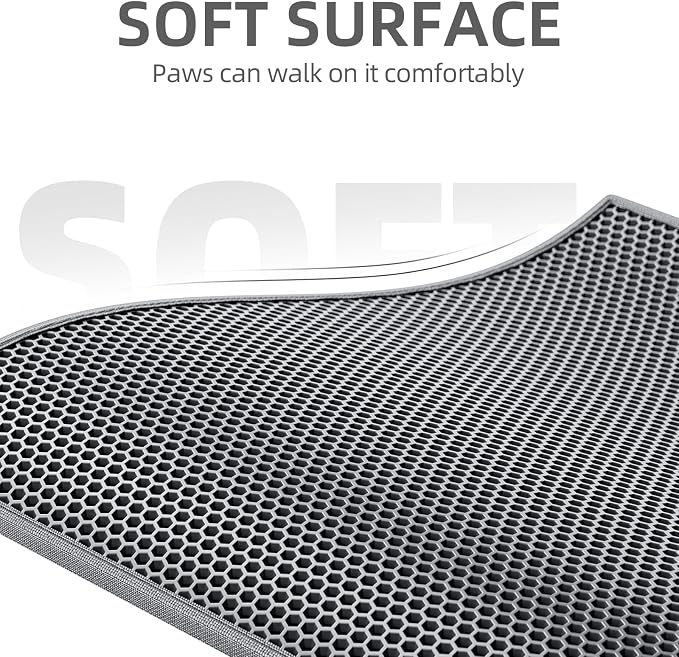 ESTHELLO Cat Litter Mat Honeycomb Double Layer Design 30’’ x 24’’ Gray
