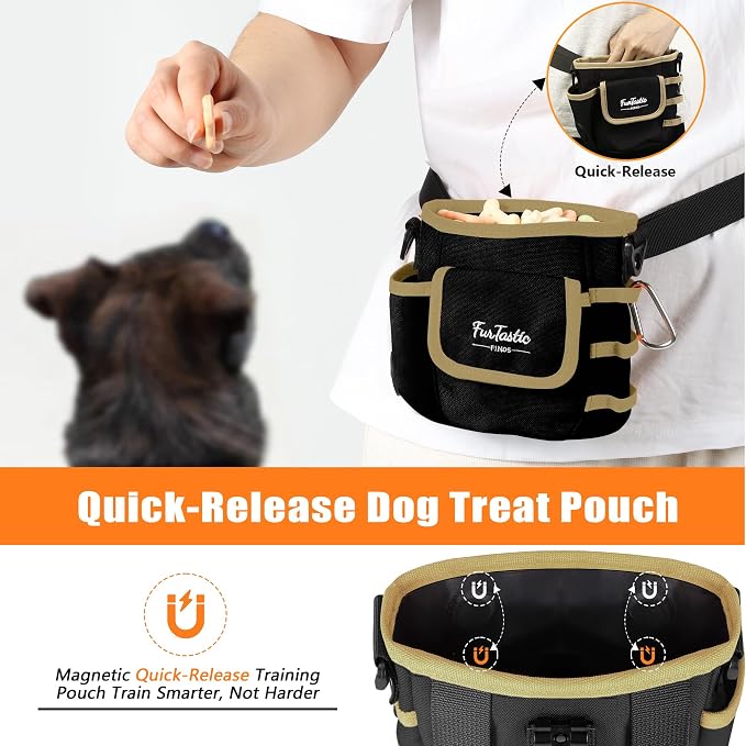 Dog Treat Pouch with Magnetic Closure for Pet Training | 3-Way Wear Treat Bag, 900D Waterproof Fabric, 4 Storage Spaces for Walking, Hiking, Agility, Training & Daily Rewards