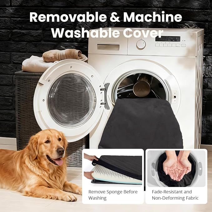 OhGeni Orthopedic Waterproof Dog Bed for Large Dogs, Machine-Washable Removable Cover in Easy-Clean Fabric, Reversible Memory Foam & Easy-Carry Handle, Suitable for Crate, 41 inch (Black)
