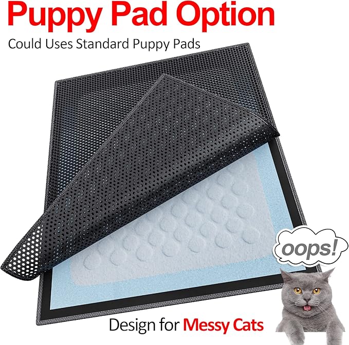 Waretary Cat Litter Mat, 36"x30", Waterproof, Scatter Control, Black | Double Layer, Urine-Proof, Non-Slip, Durable, Easy to Clean, Paw-Friendly, Safe & Odorless, Fits Large Litter Boxes