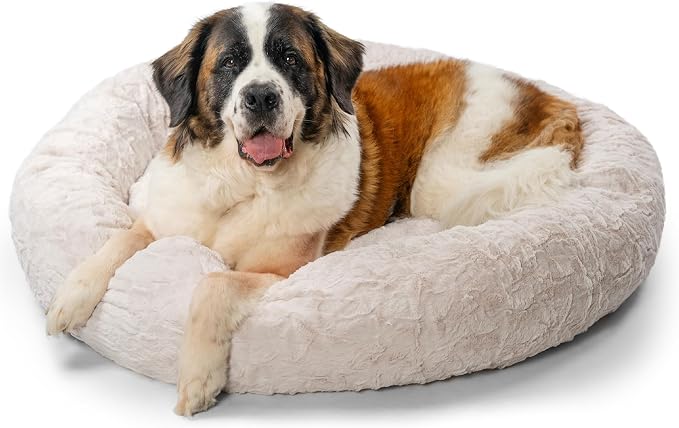 Best Friends by Sheri The Original Calming Donut Dog Bed for Extra-Large Dogs up to 150 lbs, Lux Faux Fur, Oyster, 45" x 45"