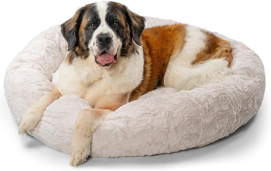 Best Friends by Sheri The Original Calming Donut Dog Bed for Extra-Large Dogs up to 150 lbs, Lux Faux Fur, Oyster, 45" x 45"