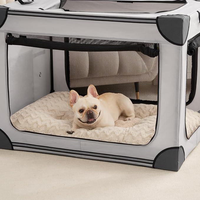 EHEYCIGA Washable Dog Bed for Crate 36x27 Inch, Anti-Slip L Plus Kennel Pad for Dogs Up to 55 lbs, Plush and Comfy Pet Sleeping Mat, Beige