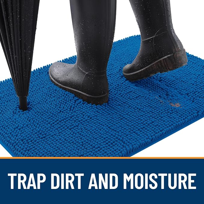 OLANLY Dog Door Mat for Muddy Paws 34x21, Super Absorbent Chenille Mud Mat | Deep Navy Blue, Absorbs Moisture and Dirt, Non-Slip Machine Washable Doormat, Quick-Dry Indoor Entryway Floor Carpet for Dogs
