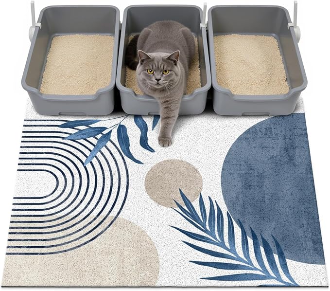 Cat Litter Mat Litter Trapping Mat, 40"x30" Waterproof Urine Proof Litter Box Mat Catcher Mat Non-Slip Washable for Kitty Kitten, Blue