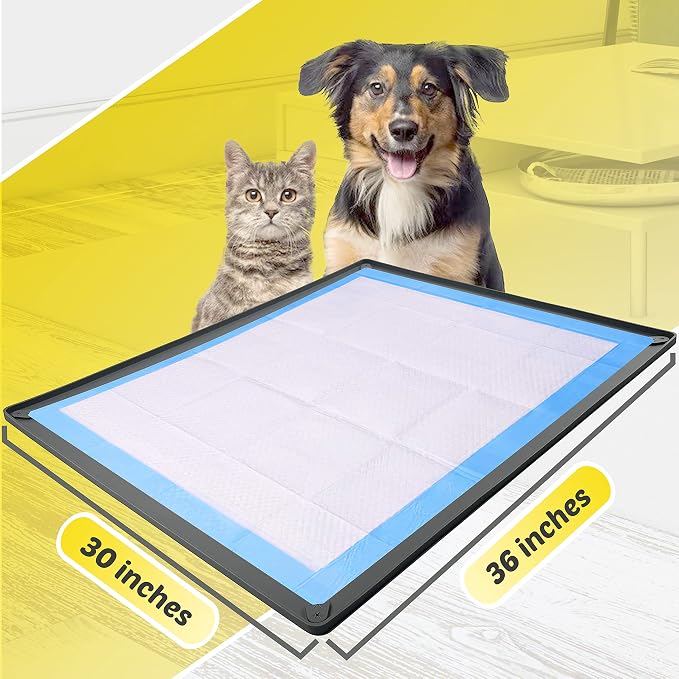 TidyFriend 2 Pk Dog Pee Pad Holder Tray Fits for 30” x 36” Pee Pads with Corner Lock Holes, Raised Edges, Non-Spill, Easy to Clean Silicone Dog Potty Tray Holder, for Indoor Floor Protection (Grey)
