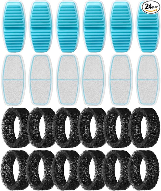 FOFNON Cat Fountain Replacement Filters: 24 Pet Fountain Filter for FOFNON Cat Water Fountains - 6 Months Set of Pet Fountains Filter - Including12 Pieces Filters + 12 Pieces Sponges