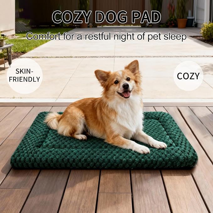 Dog Bed Mat - Dog Crate Pad - Reversible Mat for Pet Comfort - Soft Bed Crate Pads for All Seasons - Durable, Machine Washable Mat for Crates, Travel, and Home (Dark Green, 30" L*20" W*1.5" Th)