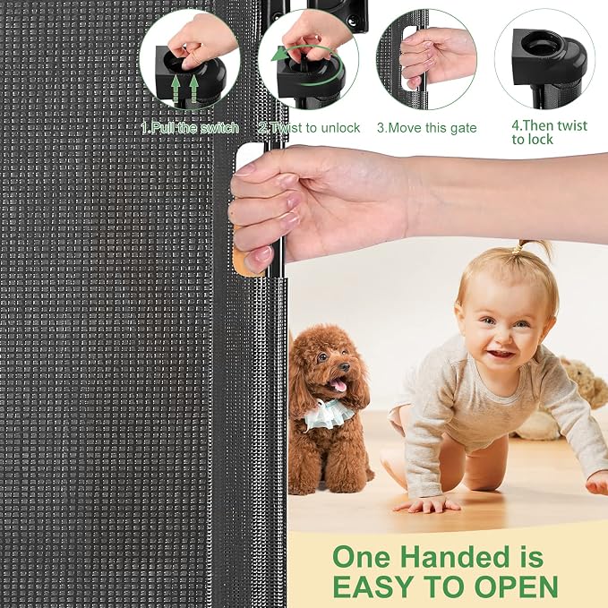 Retractable Baby Gate for Stairs & Doorways, 33" Tall Extends to 71" Wide | Extra Wide Safety Kid Pet Gate, Mesh Dog Gate for Indoor,Outdoor, Hallways One-Handed Operation, Easy Install(33”x71”-Black)