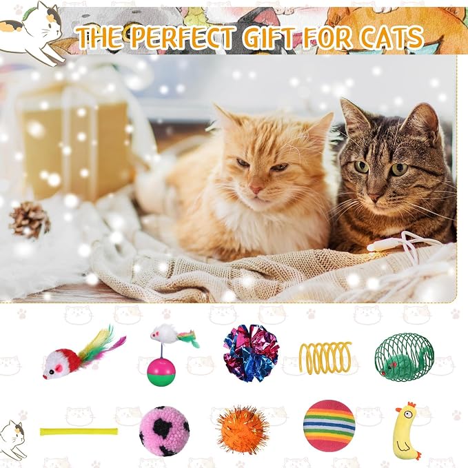 Shappy 150 Pcs Cat Toys for Indoor Cats Bulk, Kitten Toys Pack, Variety Interactive Gift Including Mice Rainbow Balls Spring Crinkle Balls Gift for Kitty Kitten Cat(Novel)