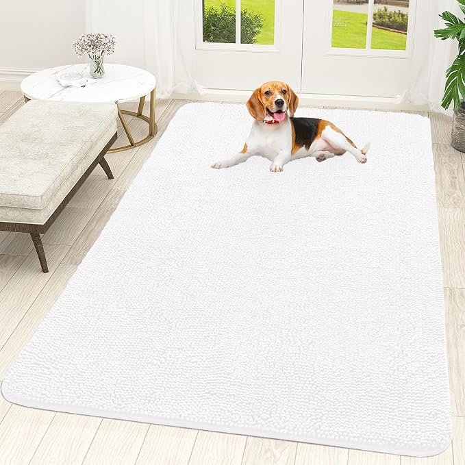 OLANLY Dog Door Mat for Muddy Paws 70x46, Super Absorbent Chenille Mud Mat | White, Absorbs Moisture and Dirt, Non-Slip Machine Washable Doormat, Quick-Drying Indoor Entryway Floor Carpet for Dogs