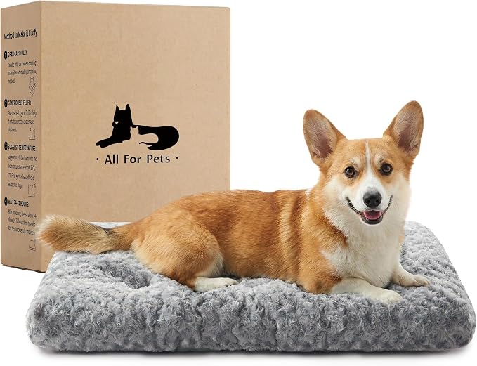 Double-Sided Dog Beds Medium Sized Dog, Washable Dog Crate Beds, Thick Supportive Pet Sleeping Mat, Reversible Dogs Pillow Weight Up to 50lbs, 35x22, Light Grey