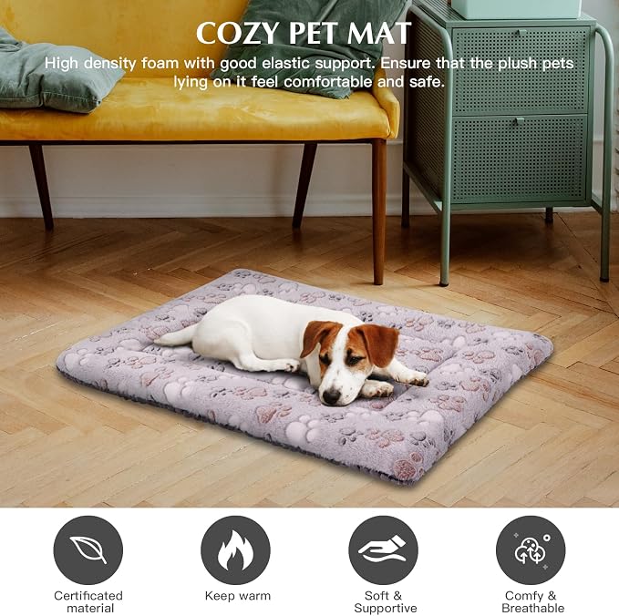 BBVAGSS Reversible Dog Crate Pad, Memory Foam Pet Bed Mat, Soft Warm Machine Washable Sleeping Kennel Mattress for Small Medium Dogs XH079 (36''x23''x1.6'',Grey Paw)