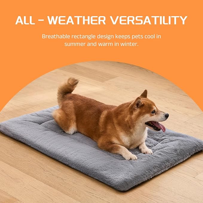 Washable Dog Crate Bed Mat for Medium/Large Dogs – All-Season Comfort with Ultra-Soft Flannel & Heavy-Duty Support (Gray, 42''L*28''W)