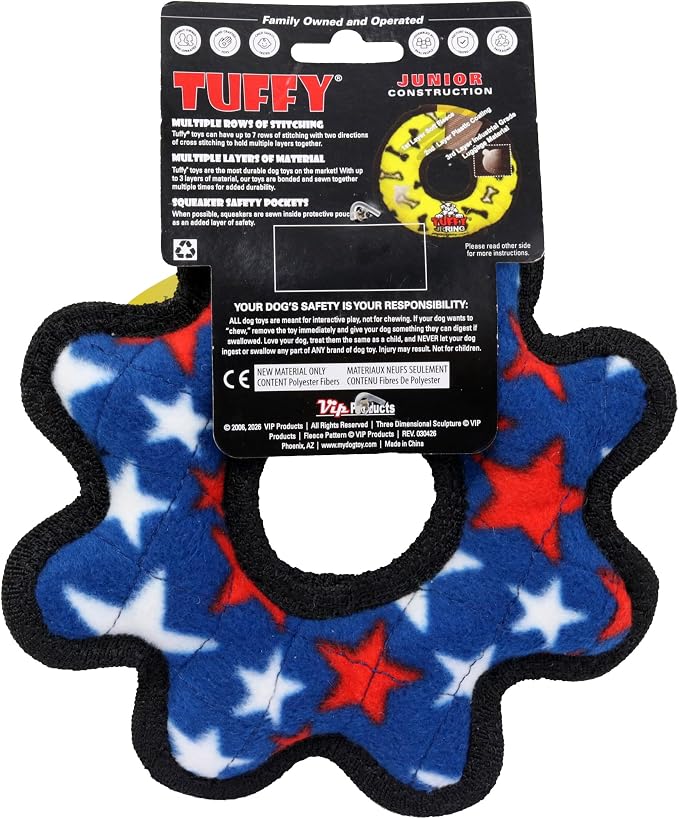 TUFFY® : Gear Ring Dog Toy: Ultra Durable Plush Toy with Multiple Layers & Reinforced Seams, Washable and Floats, Original Construction