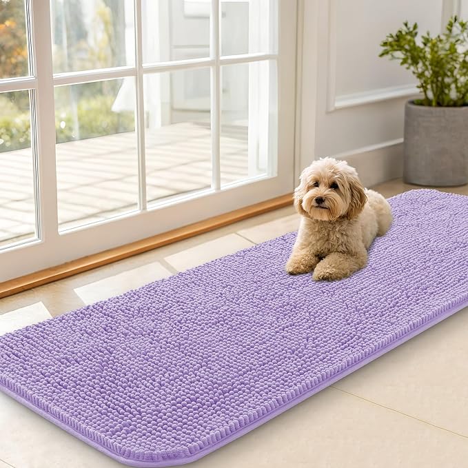 OLANLY Dog Door Mat for Muddy Paws 59x20, Super Absorbent Chenille Mud Mat | Lavender, Absorbs Moisture and Dirt, Non-Slip Machine Washable Doormat, Quick-Drying Indoor Entryway Floor Carpet for Dogs