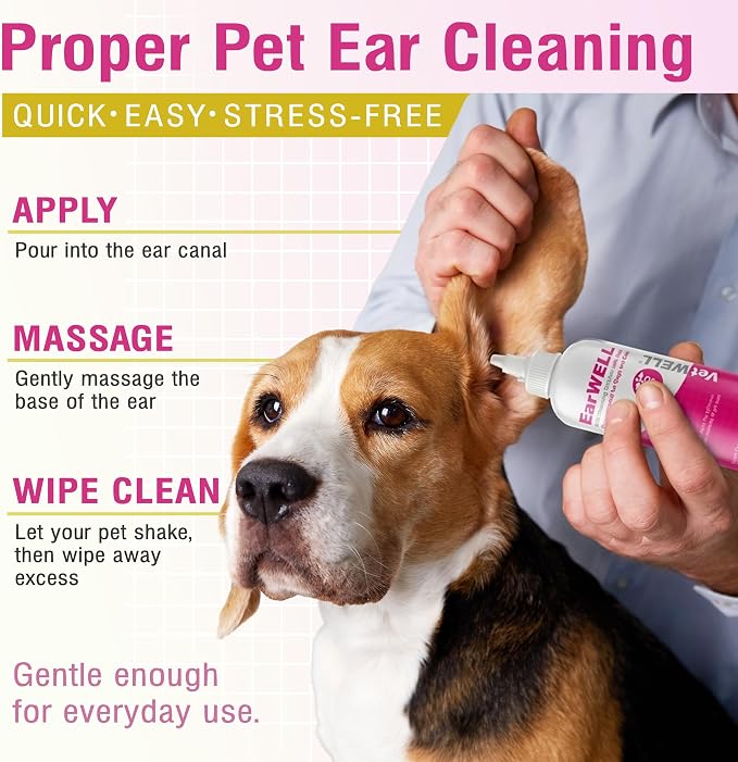 VetWELL Ear Cleaner for Dogs and Cats - Sweet Pea Vanilla - 8 oz | Otic Ear Solution for Pets to Help Manage Odor and Reduce Wax Build Up