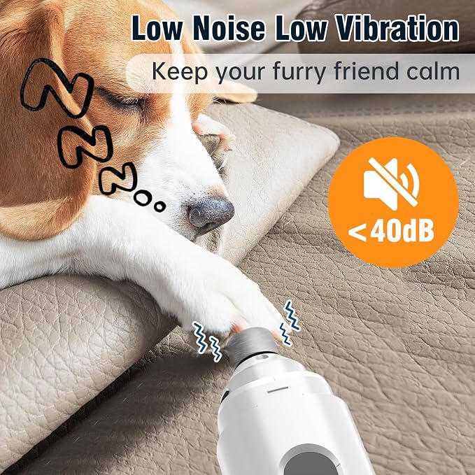 Dog Nail Grinder, Safe Electric Pet Nail Trimmer for Dog Grooming | 7-Speed Adjustable, Quiet Low Vibration, LED Light & Sponge Dust Collector, Painless Trimming, Storage Bag (Black & White)