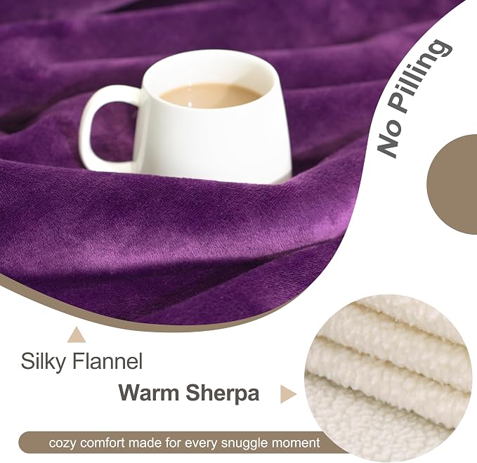 gogobunny Waterproof Bed Blanket, Reversible Sherpa Fleece Throw Blanket for Dog Puppy Cat, Furniture Cover Protects Bed Couch Sofa from Liquid Pee and Pet Fur (Dark Purple, 25x35 inches)