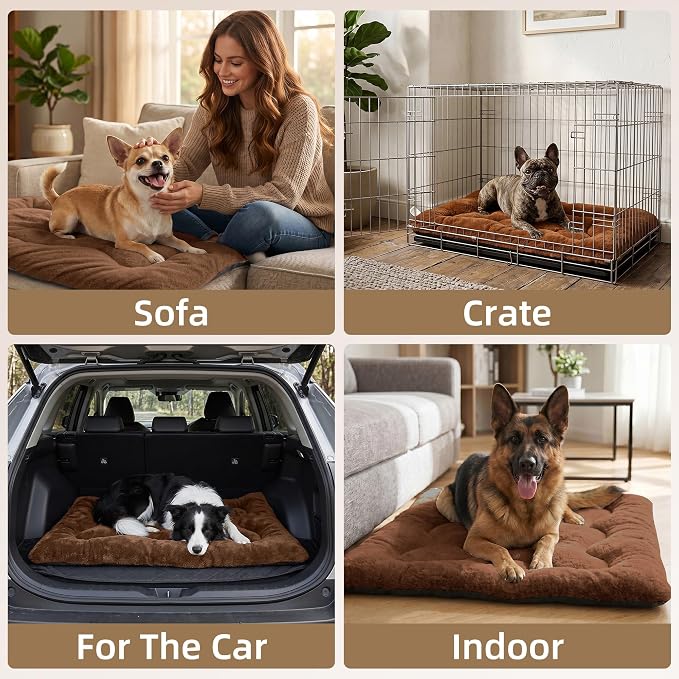 Dog Bed 36" for Metal Crate Pad,Washable Sleeping Mat for Medium/Large Pets | Soft faux rabbit fur, non-slip,machine wash/dry, plush cushioning, for crates, floors & travel, multiple sizes for all breeds