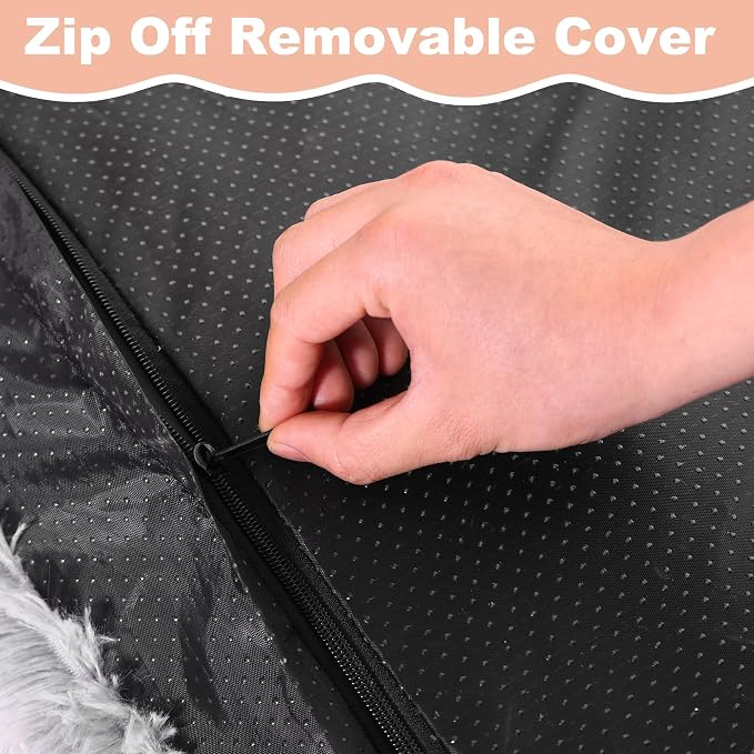 Bedfolks Plush Dog Crate Pad, Washable Faux Fur Kennel Bed for XXL Dogs, Waterproof, 47"x29", Grey