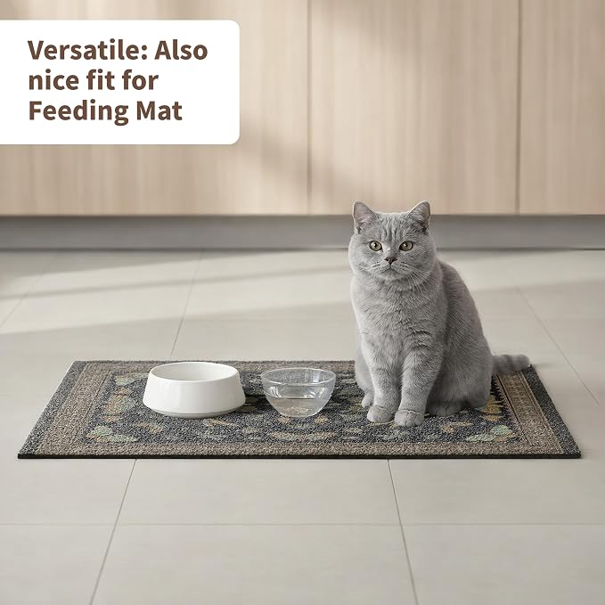 Cat Litter Mat 24"x15" for Litter Box, Non-Slip Washable Floor Mat with Litter Trapping Design, Scatter Control for Cats and Kittens, Black