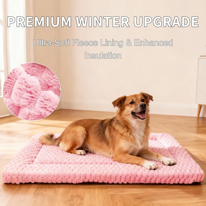 Dog Bed Mat,Reversible & Ultra Soft Kennel Pad-Machine Washable Pet Bed for Dogs & Cats-All-Weather Crate Liner for Crates,Carriers & Travel (Pink, 35" L x 23" W x 1.5" Th)