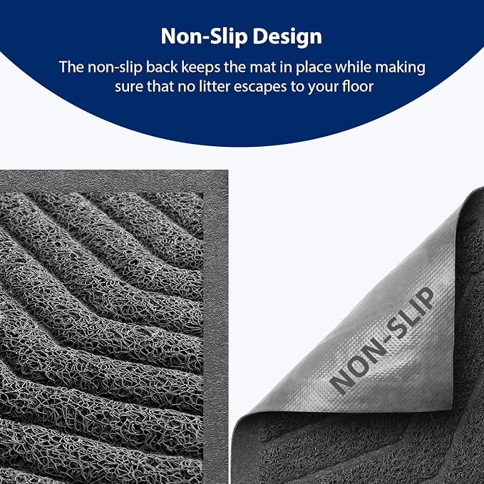 Cat Litter Box Mat(No. 02-2), Kitty Premium PVC Pad, Durable Trapping Rug, Phthalate Free, Urine-Resistant, Scatter Control, XXL 47 x 36, Grey