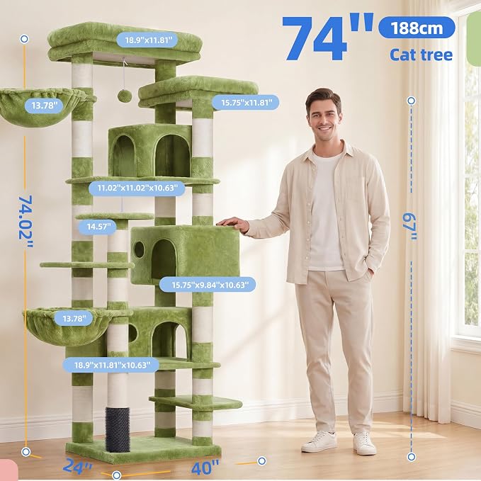 Hey-brother Cat Tree, Multi-Level Tower with 3 Condo, Hairbrush, MPJ035-MGR