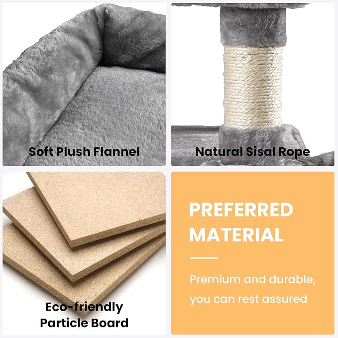 SHA CERLIN 68 Inches Multi-Level Large Cat Tree for Large Kitties/Big Cat Tower with Condo/Cozy Plush ‌Pussycat Perches/Sisal Scratching Posts and Hammocks/Activity Center/Grey