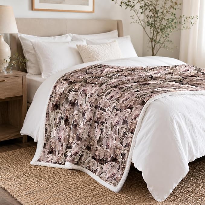 BlessLiving Weimaraner Brown Throw Blanket with Dense Dog Patterns Sherpa Fleece Blanket Couch Bed, Soft Cozy Warm Pet Blankets for Puppy Lovers Cute Animal Print Gift 60x80 Inches