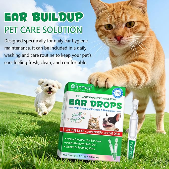 Ear Cleaner for Dogs & Cats – Gentle Plant-Based Formula with Soothing Relief, 10 Single-Use Tubes (1.5 mL Each) | Daily Ear Cleaning Solution for Pets