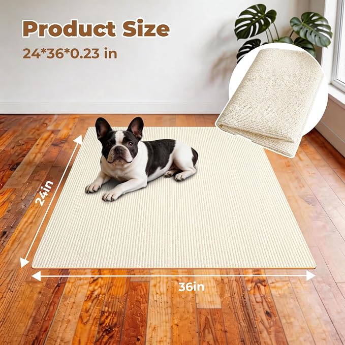 Dog Crate Mat, 24 in X 36 in Dog Playpen Mat Kennel Mat | Waterproof Non-Slip Reusable Washable Floor Protector Extra Large cages Puppy Pee Pad for Under Dogs Crate Cream White