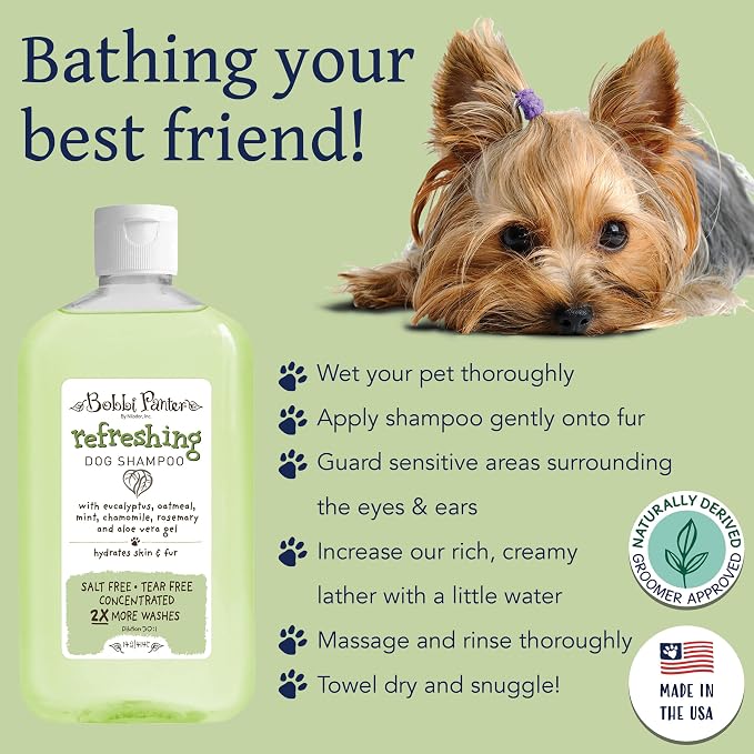 Bobbi Panter Refreshing Dog Shampoo Eucalyptus, Mint, Chamomile & Rosemary – Hydrating Natural Formula for Clean Fresh Coat, Tear-Free, 30:1 Concentrate, Made in USA, 14 oz
