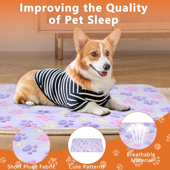 Dog Bed Mat,Soft Dog Kennel Pad with Cute Pattern (Purple Paw, M) | Multi-Size Durable & Machine Washable,Pet Pad for Dogs & Cats