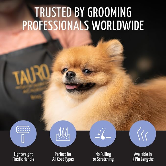 Tauro Pro Line Deshedding Slicker Brush for Dogs & Cats, Soft Pins for Gentle Dematting & Detangling, Grooming Tool for Long & Wavy Coats, Ideal for Doodles, Non-Slip Grip, Purple, Small Size (S)