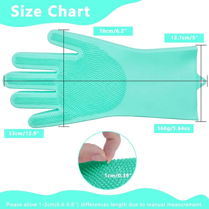 Pet Grooming Gloves—Dog Washing Gloves with High-Density Teeth, Dog Bath Scrubber with Enhanced Five Finger Design, Silicone Gloves for Dogs and Cats Bathing, Massage (Turquoise)