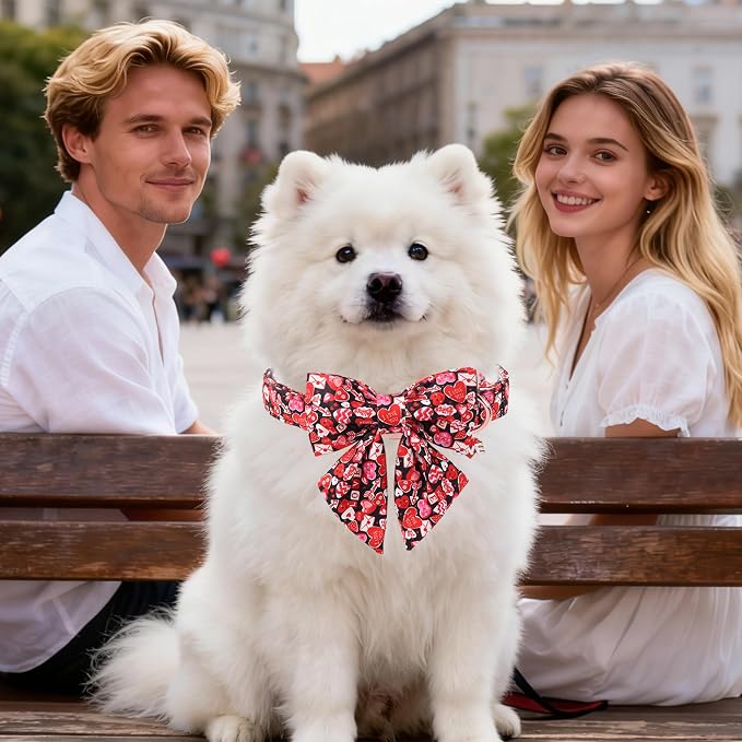 DOGWONG Valentine's Day Dog Collar-Cute Red Heart Dog Collar with Sailor Bowtie, Comfortable Girl Dog Collars with Metal Buckle,S