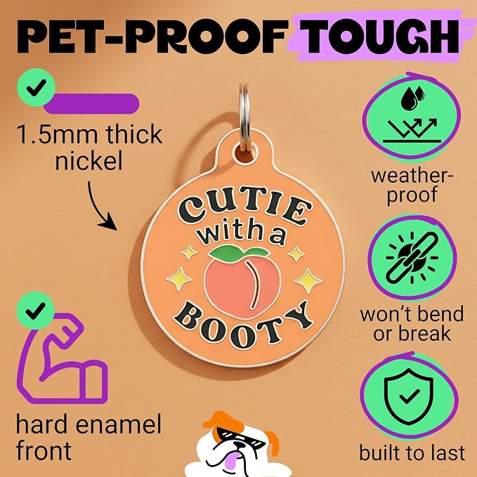 Bad Tags Personalized Dog and Cat ID Tags in 25+ Designs and 2 Sizes - 5 Lines of Custom Engraved Text - Funny Cute Personalized Pet Tags (Cutie with A Booty, Large (1.25 inch))