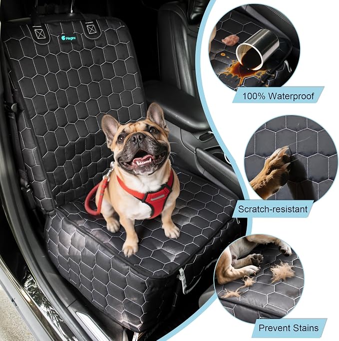 Meginc Front Seat Covers for Cars,Waterproof Car Seat Protector with Side Flaps 600D Fabric Front Seat Dog Cover for Trucks Vans SUVs Sedans, Non Slip Scratch Proof Seat Covers for Dogs in Car