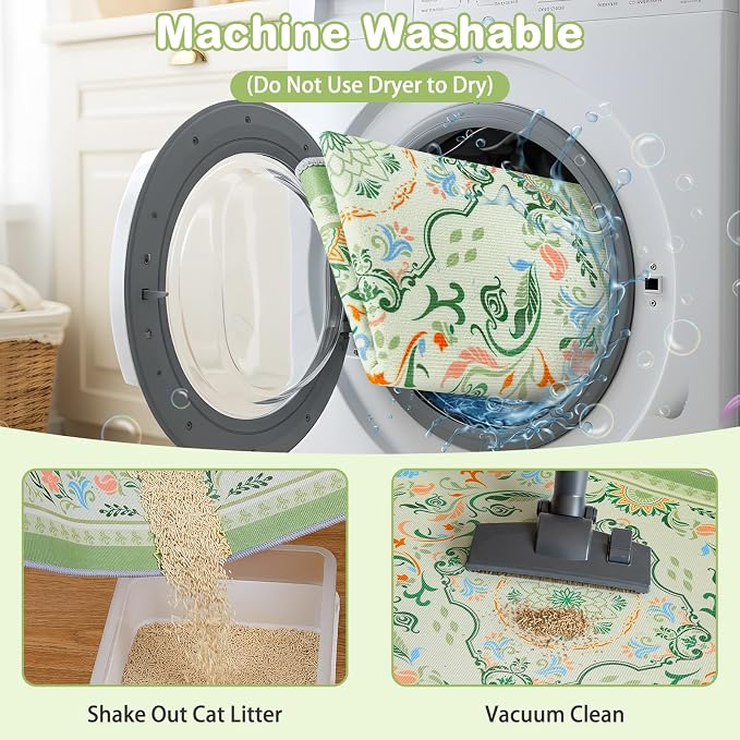 2 Pack Washable Cat Litter Mat 33"x22" Waterproof Trapping Pad | Kitty Litter Box Mat Featuring A Non-Slip Base And Decorative Design To Trap Scatter For Home Floor Protection