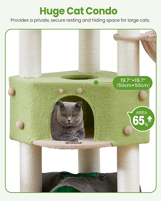 Cat Tree Tower for Large Cats Adult - 60 Inch XXL Sturdy Heavy Duty Extra Wide Scratching Posts (φ4.4in) Condo - Indoor Big Cat House Hammock Perch - XL Wood Multi Level Feline Pet Bed Trees Houses
