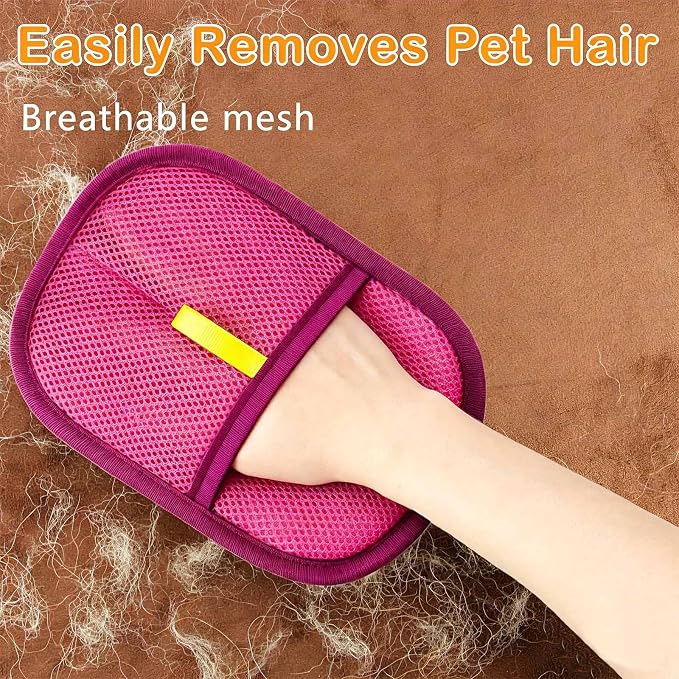 Thickened Pet Hair Removal Glove for Fabric Surfaces, Pink | Easy-On 2-Finger Design; Secure Stay-Put Fit; Easy Hair Pickup; Reusable Design; Sofas, Beds, Carpets, Pet Beds and Car Seats