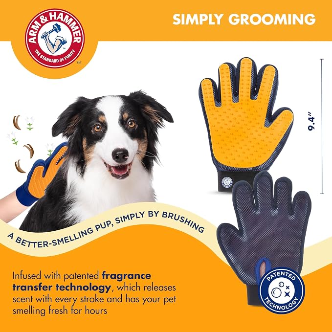Arm & Hammer Deodorizing Dog Grooming Glove, Lily & Vanilla Scent | Fragrance transfer technology, baking soda infused, deshedding glove, for bathing and dry grooming daily