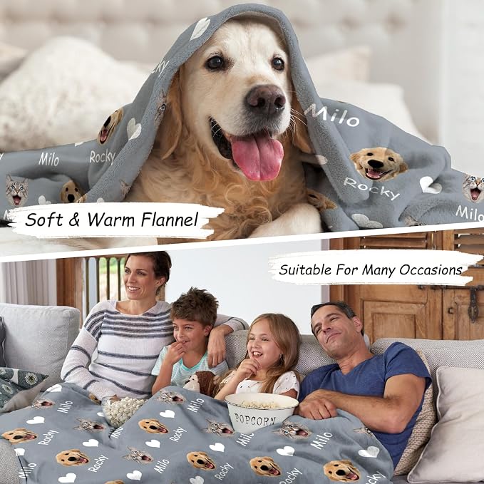 Personalized Dog Blanket, Customized Pet Blankets with Name Picture, Throw Blanket for Small Medium Large Dog Puppy Cat