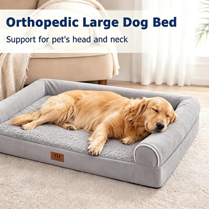 WESTERN HOME Large Dog Bed, Orthopedic Dog Beds for Senior Dogs, Waterproof XXL Pet Beds with Washable Removable Cover, Extra Large Soft Nonskid Bottom Pet Sofa Couch, 50in, Grey