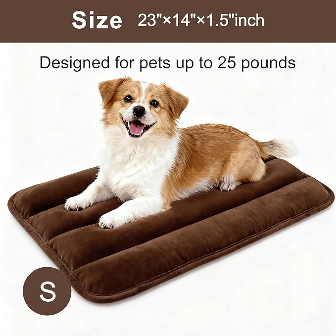 Dog Bed Mat, Reversible Dog Crate Pad with Washable Kennel Mat and Soft Foam, Flat Pet Bed for Dogs & Cats, for Crates Carriers & Travel (Dark Brown, 23" L*14" W*1.5" Th)