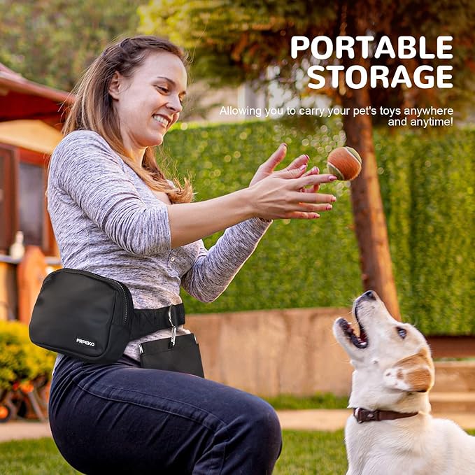 Prpeko Dog Treat Pouch Fanny Pack,Treat Pouches for Pet Training with Removable Snack Pouch,Pet Waist Belt with Poop Bag Dispenser,Dog Walking Training Bag (Black)