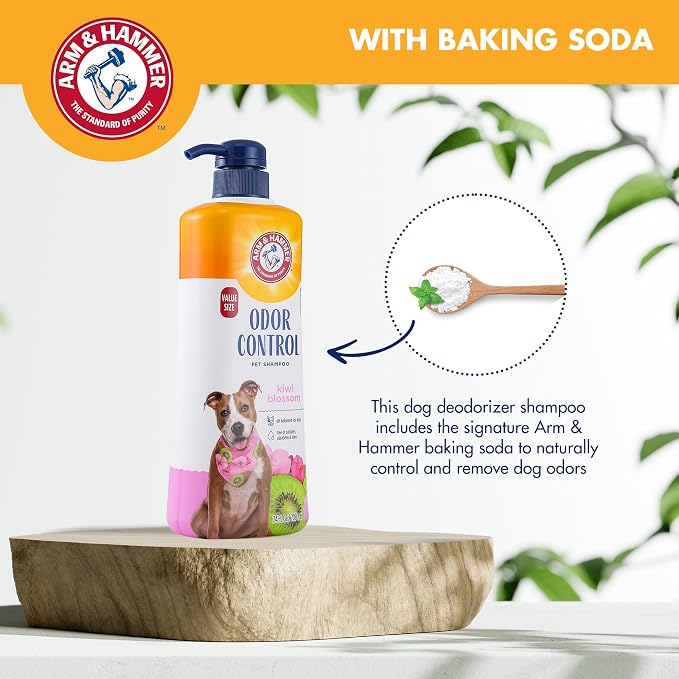 Arm & Hammer Odor Control Dog Shampoo, Value Size with Pump, 24 Fl Oz | Baking soda enhanced, pH-balanced formula, pump dispenser included, gentle for dogs and puppies daily